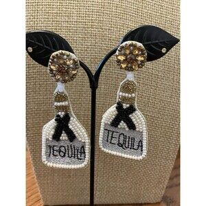 Beaded Tequila Bottle Earrings Bead Embroidery Felt Backed